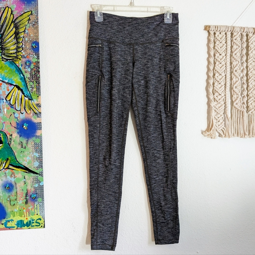 Athleta Sly Drifter Heather Dark Grey Space Dye Leggings Size Small